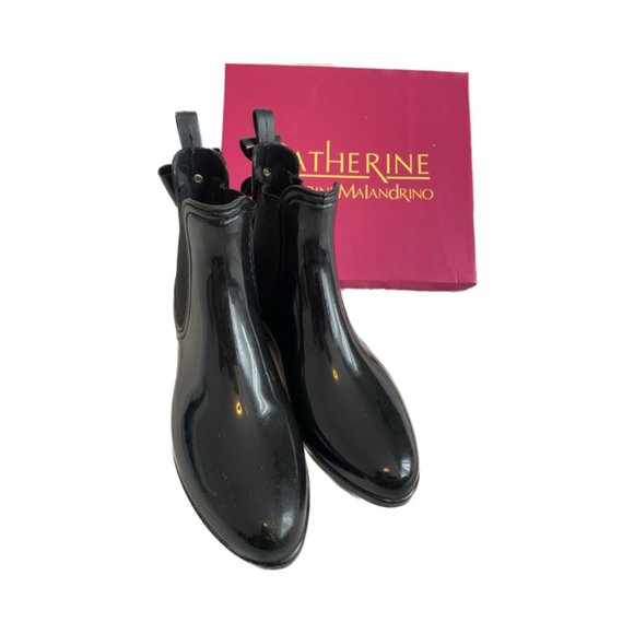 Never worn/New Catherine Maladrino Black Glossy Rain Booties - Picture 1 of 6